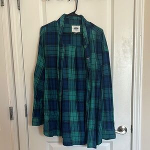 Old Navy Teal and Navy Plaid Shirt
